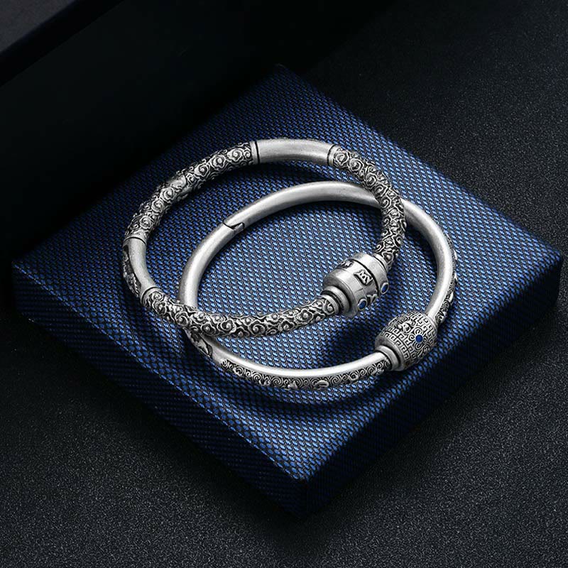 Stone of buddha 990 Sterling Silver Tibetan Auspicious Clouds Om Mani Padme Hum Engraved Creativity Bracelet Bangle
