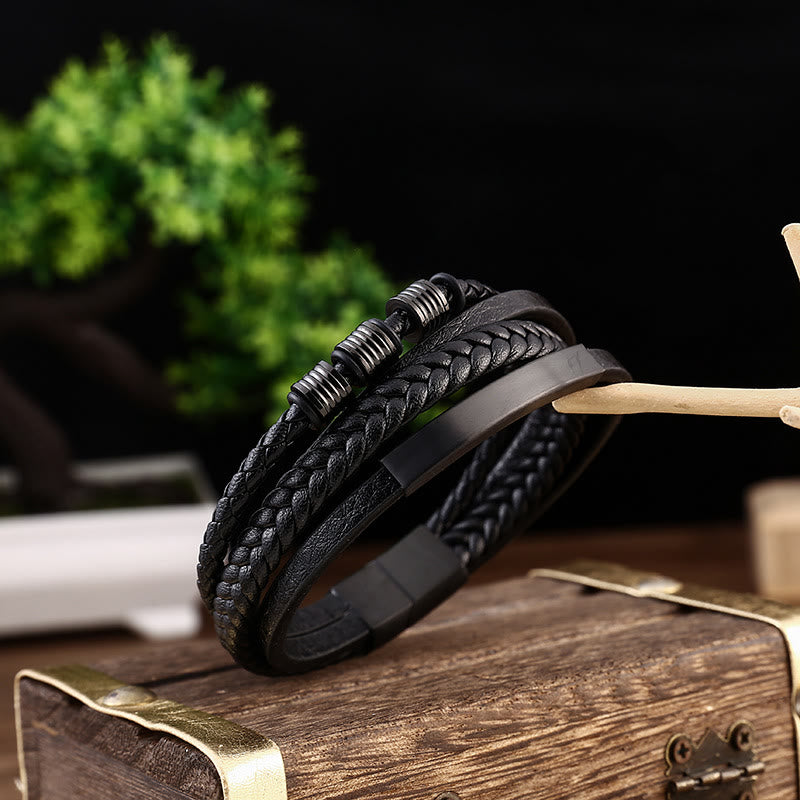 Stone of buddha Leather Multi-Layer Titanium Steel Balance Braided Magnetic Buckle Bracelet