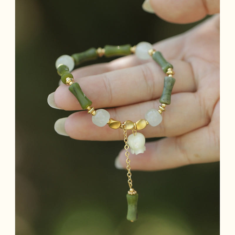 Stone of buddha Green Bamboo Jade Lily of the Valley Wealth Bracelet