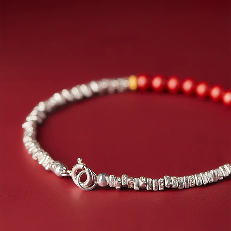 Stone of buddha 925 Sterling Silver Cinnabar Fu Character Blessing Bracelet
