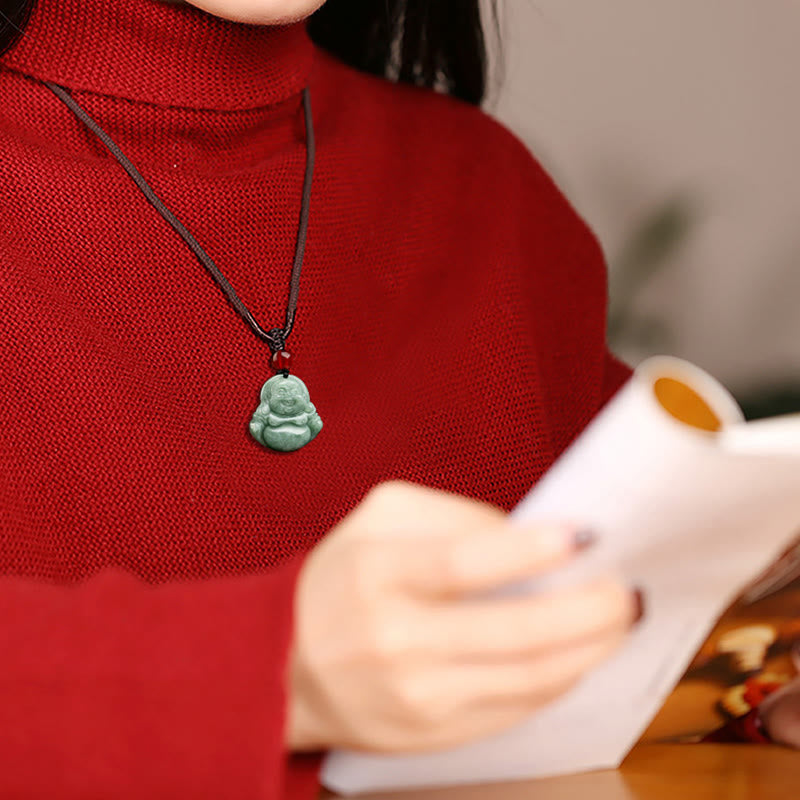 Stone of buddha Natural Green Jade Laughing Buddha Luck Abundance Necklace Pendant