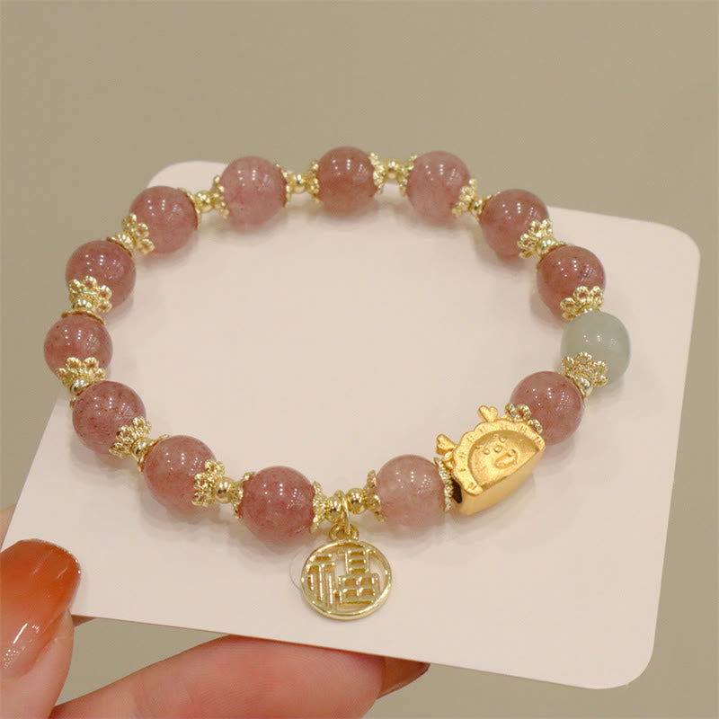Stone of buddha Year Of The Dragon Red Agate Strawberry Quartz Black Obsidian Jade Garnet Pearl Cinnabar Dumpling Dragon Luck Fu Character Bracelet