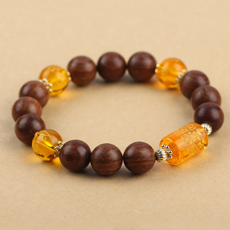 Stone of buddha Natural Phoebe Zhennan Wood Om Mani Padme Hum God Of Wealth Crystal Protection Bracelet