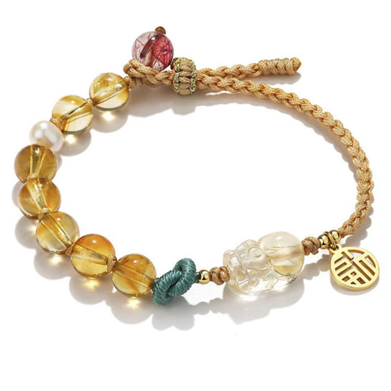 Stone of buddha Citrine PiXiu Fu Character Prosperity String Braided Bracelet