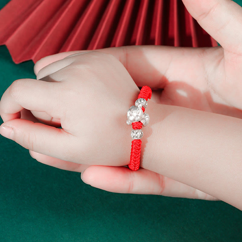 Stone of buddha 999 Sterling Silver Chinese Zodiac Red Rope Luck Handcrafted Kids Bracelet