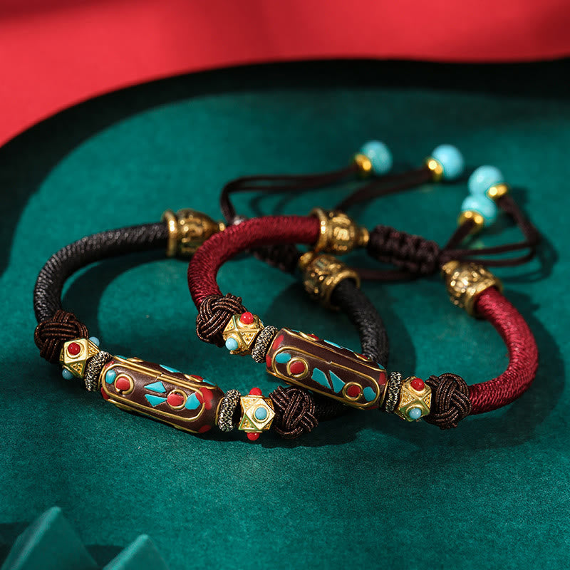 Stone of buddha Handmade Tibetan Turquoise Om Mani Padme Hum Strength Braided Bracelet