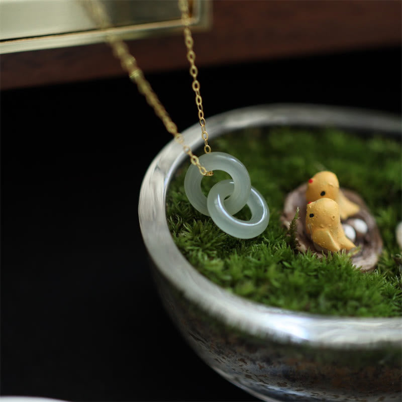 Stone of buddha 925 Sterling Silver Natural Double Peace Buckle Hetain Jade Luck Necklace Pendant