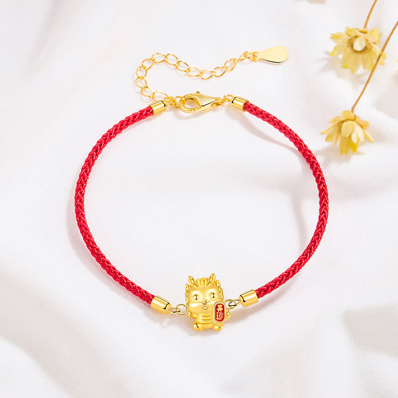 Stone of buddha 925 Sterling Silver Year Of The Dragon Lucky Golden Dragon Strength Red Rope Chain Bracelet