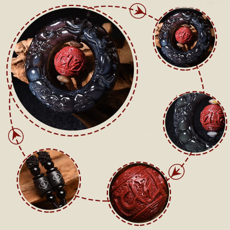 Stone of buddha FengShui Natural Rainbow Obsidian PiXiu Cinnabar Healing Necklace Pendant