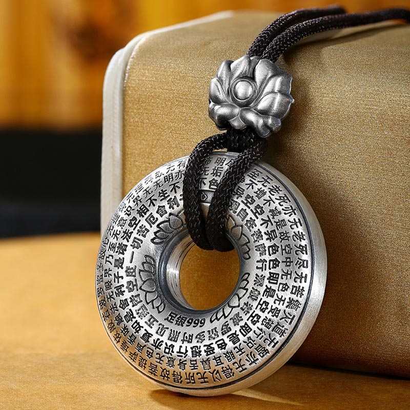 Stone of buddha 999 Sterling Silver Heart Sutra Lotus Peace Buckle Necklace Pendant