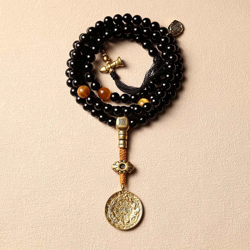 Stone of buddha Tibetan 108 Mala Beads Black Onyx Tiger Eye Beads Nine Palaces Bagua Protection Bracelet