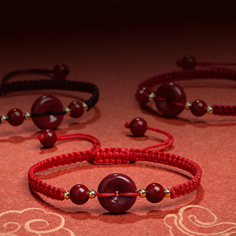 Stone of buddha Natural Cinnabar Peace Buckle Blessing String Bracelet