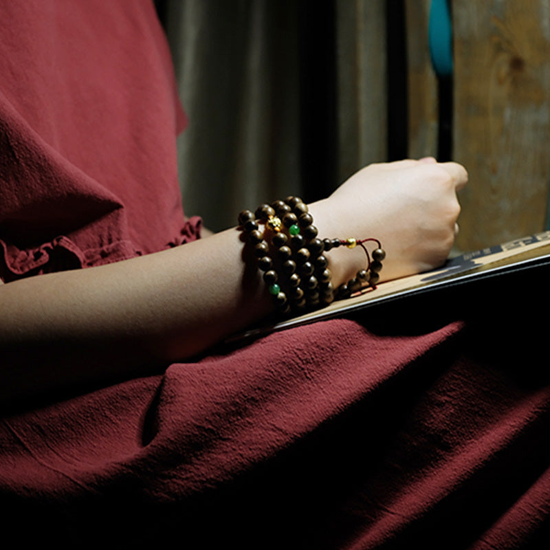 Stone of buddha 999 Gold 108 Mala Beads Kalimantan Agarwood Cyan Jade Six True Words Strength Bracelet