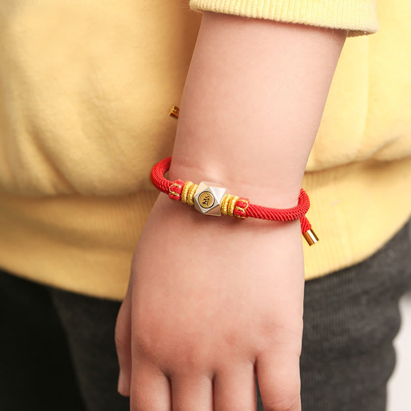 Stone of buddha 999 Sterling Silver Chinese Zodiac Natal Buddha Red Rope Luck Strength Handcrafted Kids Bracelet