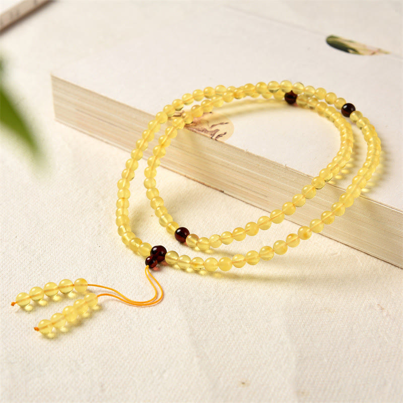 Stone of buddha 108 Mala Beads Natural Amber Clear Anxiety Bracelet