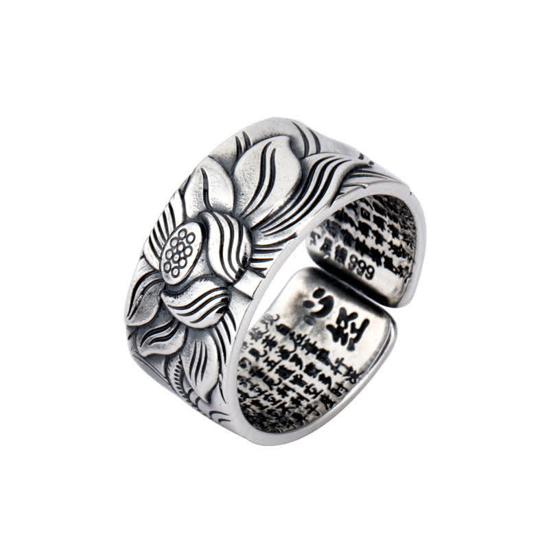 Stone of buddha 999 Sterling Silver Lotus Symbol Heart Sutra Protection Ring