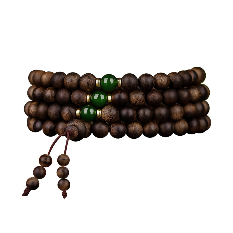 Stone of buddha 108 Mala Beads Indonesia Tarakan Rare Agarwood Cyan Jade Ward Off Evil Spirits Bracelet