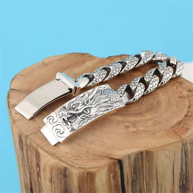Stone of buddha Retro Dragon Scale Pattern Engraved Protection Bracelet