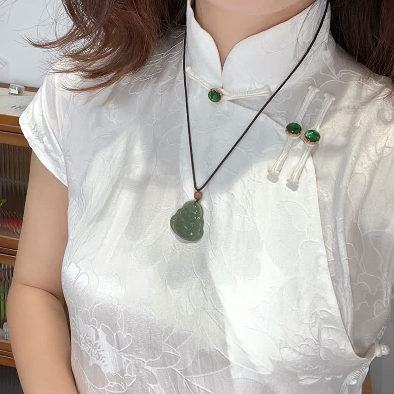 Stone of buddha Laughing Buddha Hetian Jade Healing Calm Necklace String Pendant