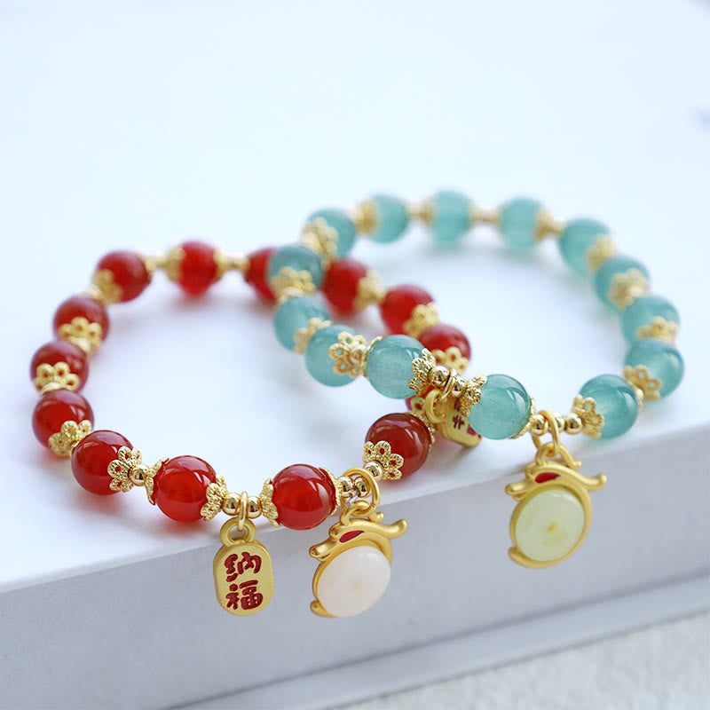 Stone of buddha Year of the Dragon Red Agate Green Aventurine Peace Buckle Fu Character Lucky Fortune Bracelet