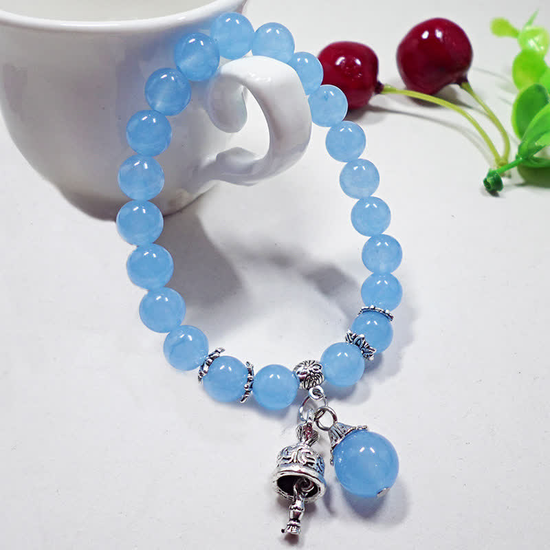 Stone of buddha Vintage Crystal Chalcedony Stone Energy Beaded Bell Charm Bracelet