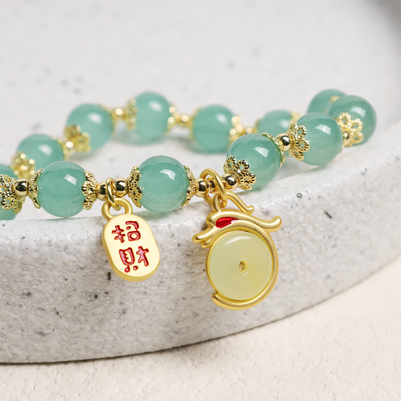 Stone of buddha Year of the Dragon Red Agate Green Aventurine Peace Buckle Fu Character Lucky Fortune Bracelet