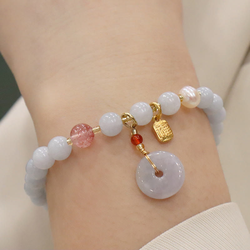 Stone of buddha Natural Aquamarine Chalcedony Serenity Rabbit Gourd Cat Charm Bracelet