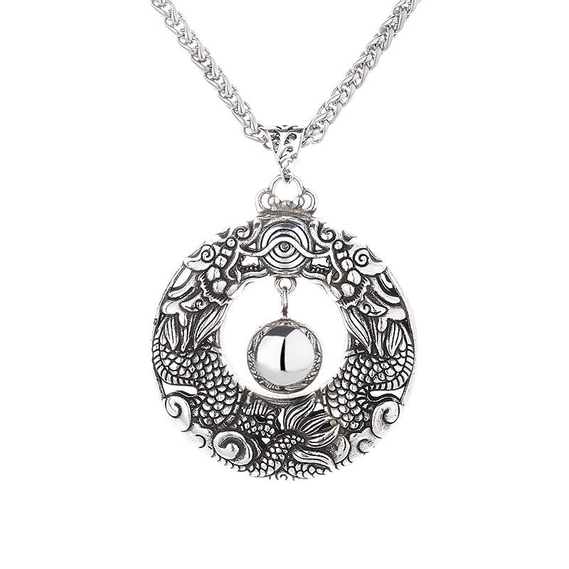 Stone of buddha Double Dragon Playing Bead Copper Protection Necklace Pendant