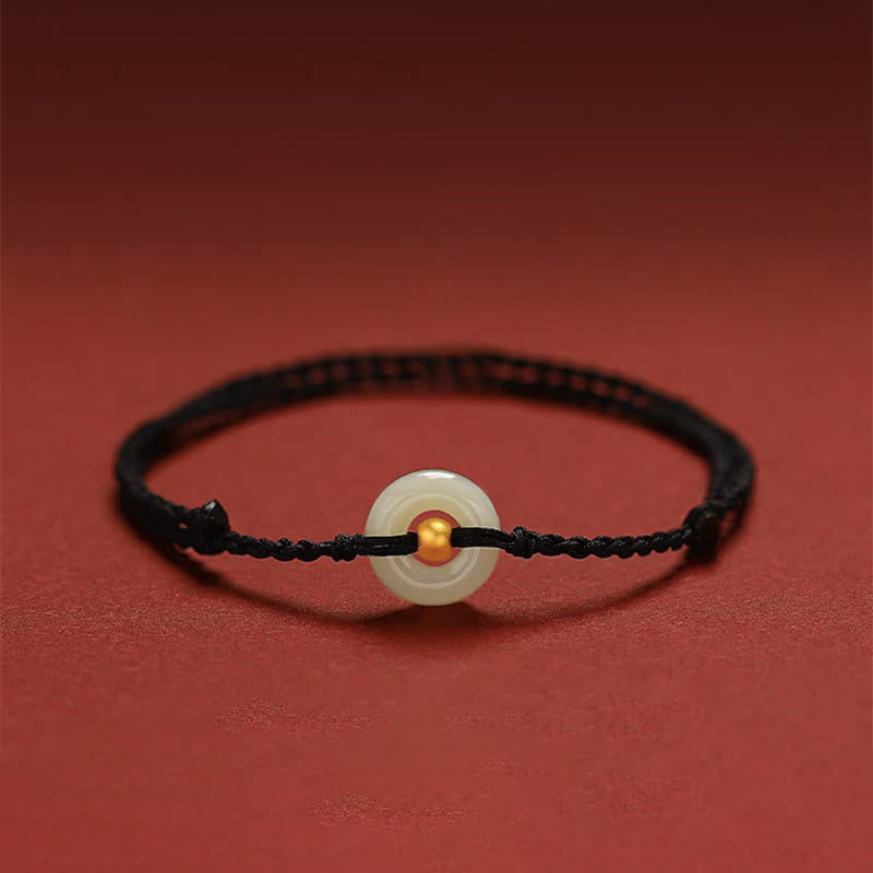 Stone of buddha 999 Gold Bead Round Peace Buckle Hetian Jade Luck Abundance Braided Bracelet Anklet