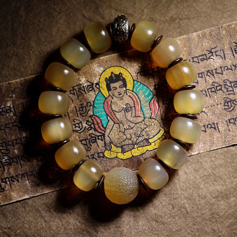 Stone of buddha Handmade Tibetan Sheep Horn Om Mani Padme Hum Auspiciousness Bracelet