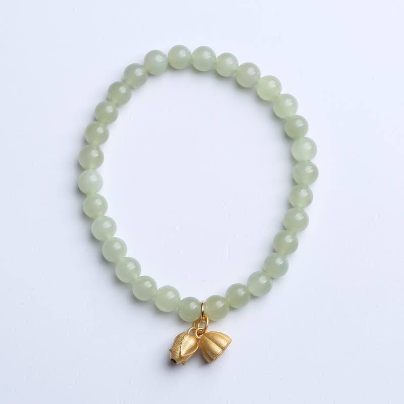 Stone of buddha 925 Sterling Silver Plated Gold Natural Hetian Jade Bead Gourd Lotus Bamboo Fu Character Luck Bracelet