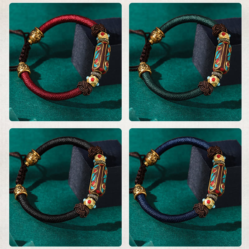 Stone of buddha Handmade Tibetan Turquoise Om Mani Padme Hum Strength Braided Bracelet
