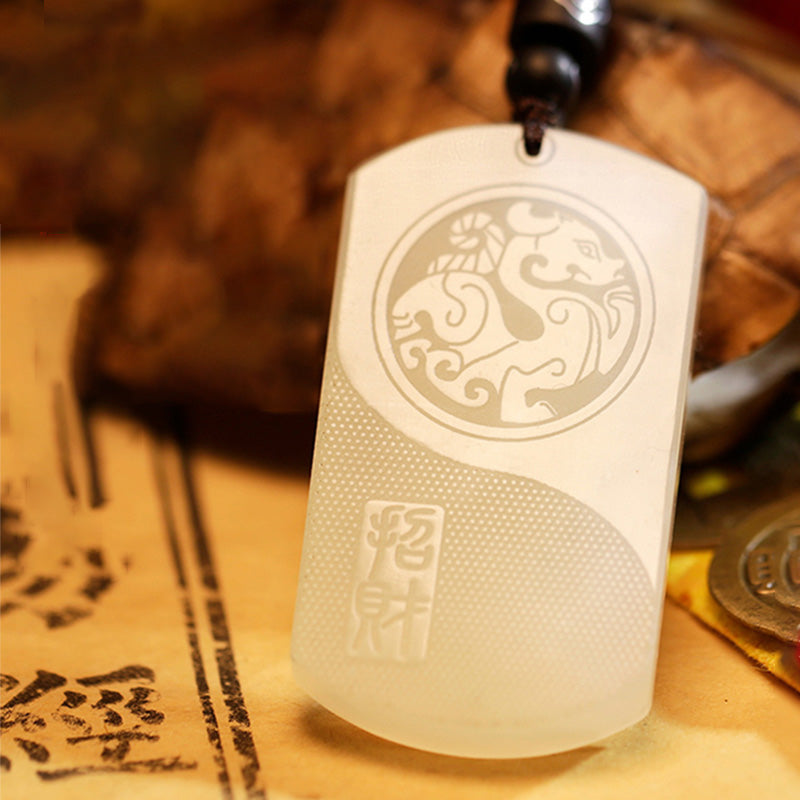 Stone of buddha White Jade PiXiu Yin Yang Luck Protection Necklace Pendant