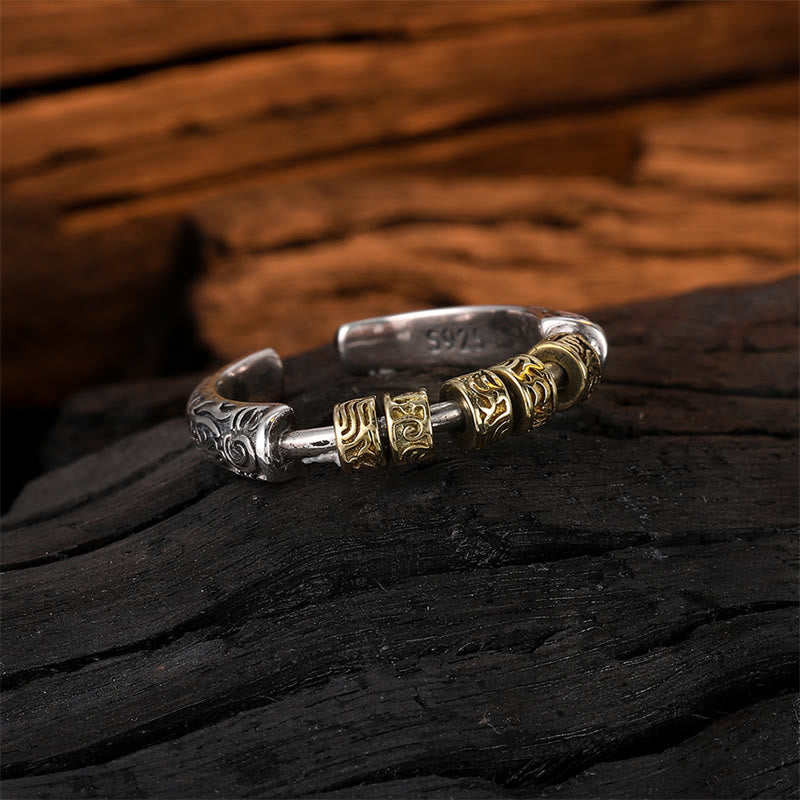 Stone of buddha 925 Sterling Silver Tang Dynasty Flower Design Luck Energy Ring