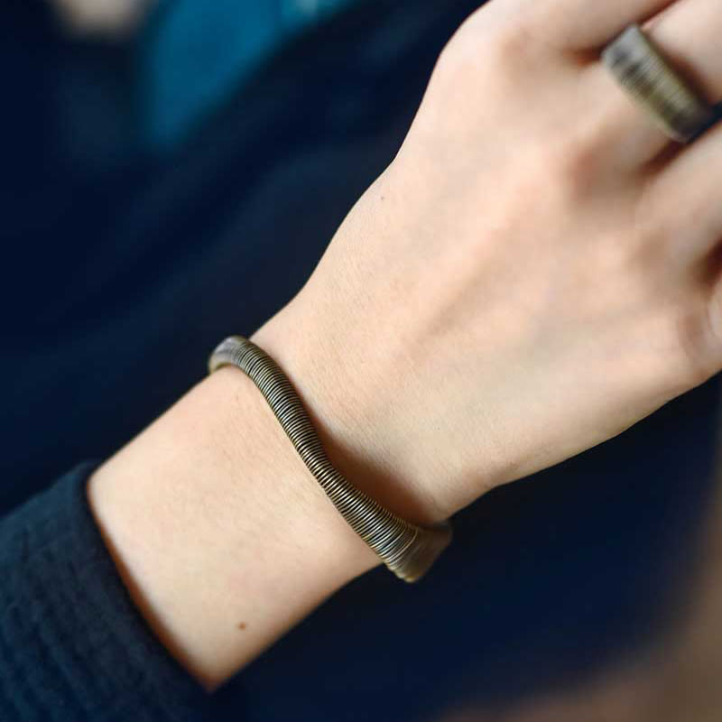 Stone of buddha Simple Design Wrapped Copper Luck Wealth Adjustable Cuff Bracelet