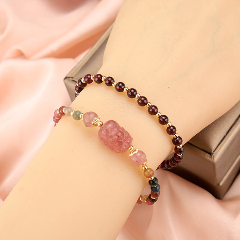 Stone of buddha Natural Tourmaline Garnet Strawberry Quartz PiXiu Moonstone Protection Bracelet