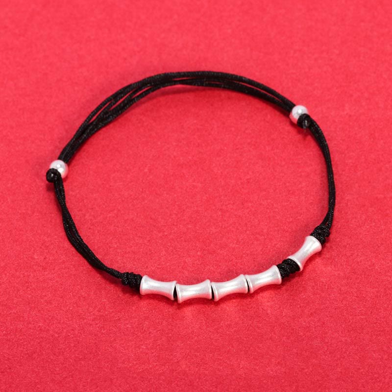 Stone of buddha 925 Sterling Silver Bamboo Design Protection Luck Braided Bracelet