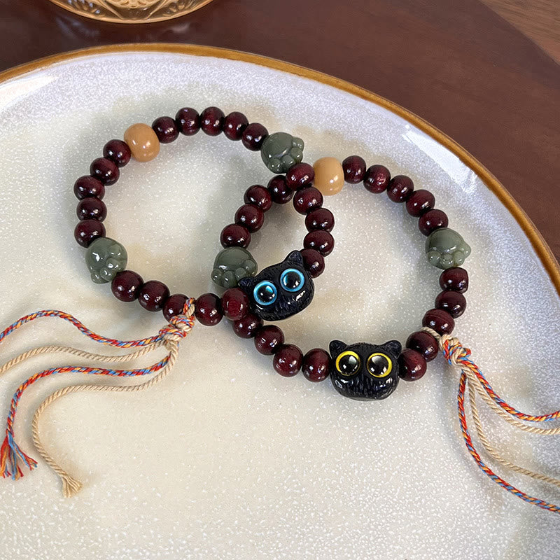 Stone of buddha Ebony Wood Lovely Cat Jade Paw Peace Tassel Wood Bracelet