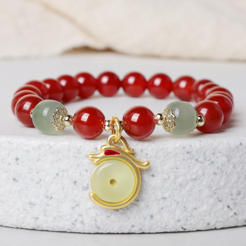 Stone of buddha Year of the Dragon Red Agate Jade Peace Buckle Fu Character Success Bracelet