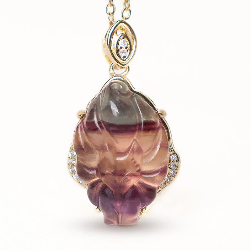 Stone of buddha Natural Colorful Fluorite Nine-Tailed Fox Protection Necklace Pendant