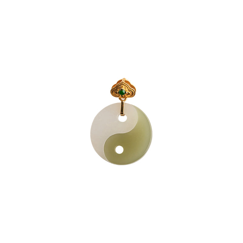 Stone of buddha Yin Yang Jade 18K Gold Luck Prosperity Necklace Pendant