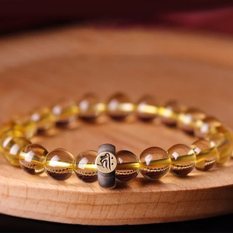 Stone of buddha 925 Sterling Silver Chinese Zodiac Natal Buddha Citrine Protection Bracelet