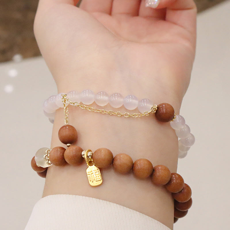 Stone of buddha Sandalwood Cat's Eye Fu Character Charm Protection Bracelet