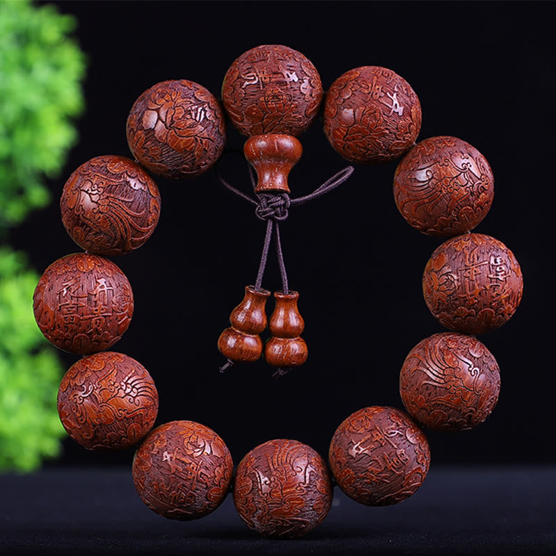 Stone of buddha Chinese Zodiac Rosewood Ebony Boxwood Copper Coin PiXiu Carved Warmth Bracelet