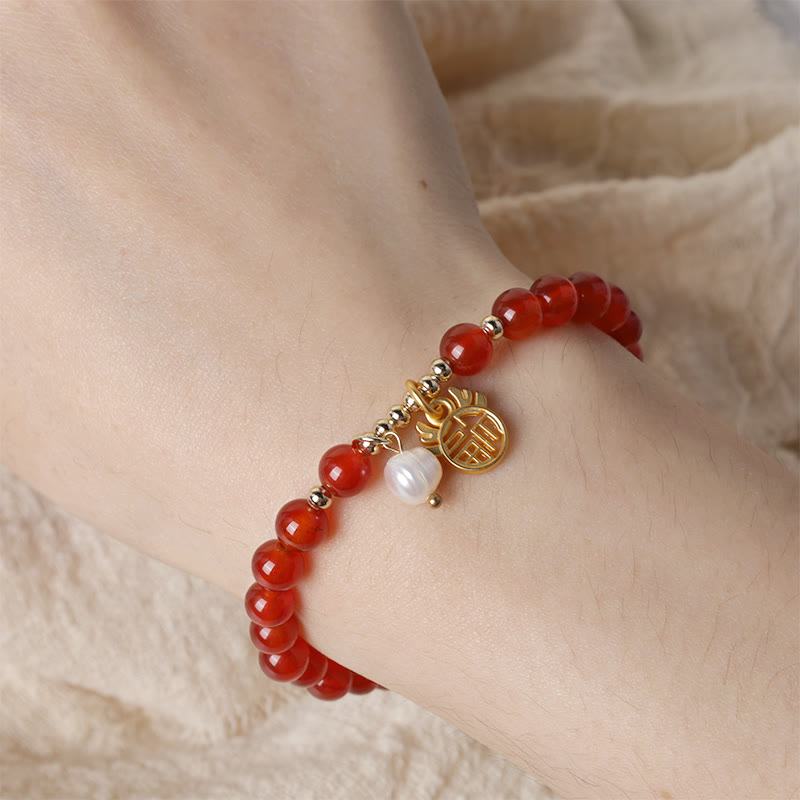 Stone of buddha Year of the Dragon Red Agate Jade Peace Buckle Fu Character Success Bracelet