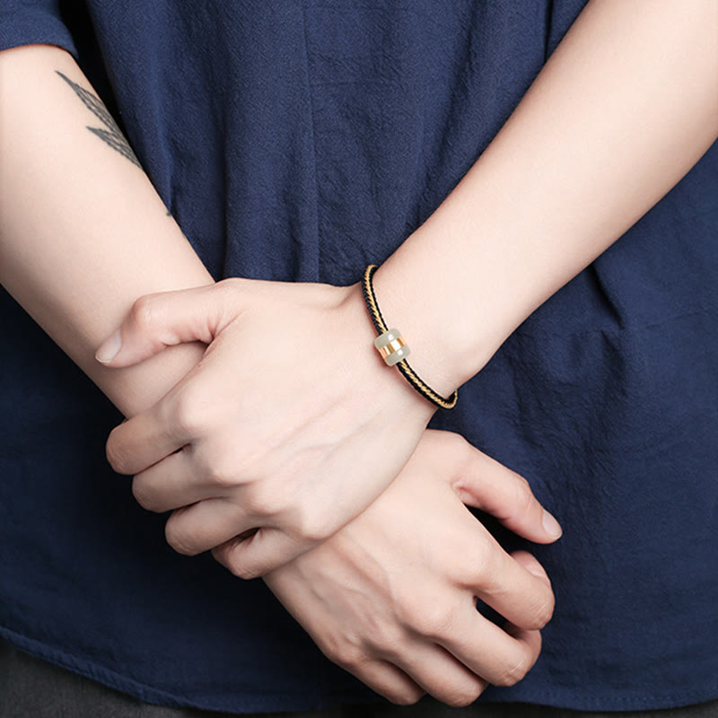 Stone of buddha 999 Gold Hetian White Jade Om Mani Padme Hum Fu Character Luck Braided Bracelet