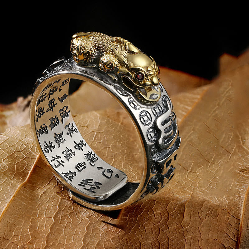 Stone of buddha Tibetan 990 Sterling Silver Om Mani Padme Hum PiXiu Dorje Vajra Heart Sutra Engraved Wealth Ring