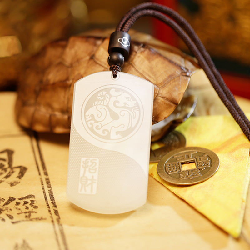 Stone of buddha White Jade PiXiu Yin Yang Luck Protection Necklace Pendant