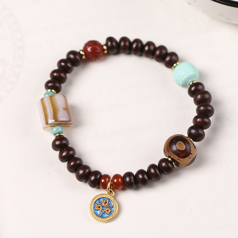 Stone of buddha Natural Tibet Purple Bodhi Seed Dzi Bead God of Wealth Wisdom Bracelet