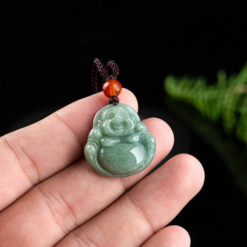 Stone of buddha Laughing Buddha Cyan Jade Success Necklace String Pendant